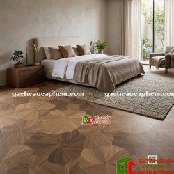 Gạch gỗ nâu họa tiết lá sen đẹp 60x120cm
