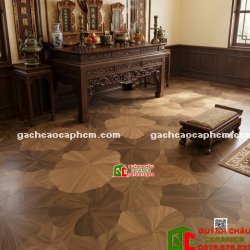 Gạch gỗ nâu họa tiết lá sen đẹp 60x120cm