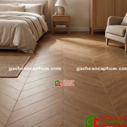 Gạch giả vân gỗ xương cá màu nâu đậm 60x120cm