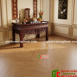Gạch giả vân gỗ xương cá màu nâu đậm 60x120cm
