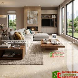 Gạch lát nền vàng kem vân đá 60x120 bóng kiếng