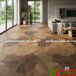 Gạch gỗ nâu họa tiết lá sen đẹp 60x120cm