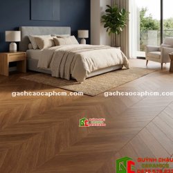 Gạch trung quốc giả gỗ vân xương cá màu nâu 60x120cm