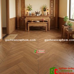 Gạch trung quốc giả gỗ vân xương cá màu nâu 60x120cm