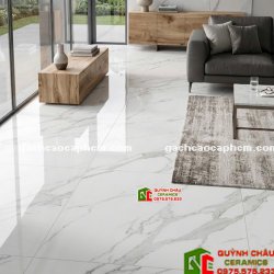 Gạch lát nền ấn độ 120x180 bóng kiếng màu trắng vân xám