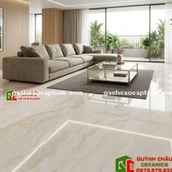 Gạch lát nền Malaysia 60x120 màu kem vân đá bóng kiếng 