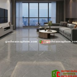 Gạch lát nền ấn độ 120x120 bóng kiếng màu xám vân trắng