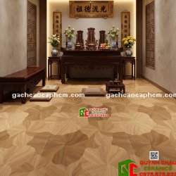 Gạch lát 60x120 hoa văn lá sen mix màu gỗ