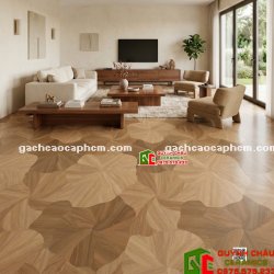 Gạch lát 60x120 hoa văn lá sen mix màu gỗ