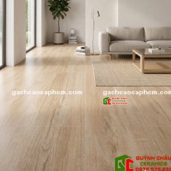 Gạch giả gỗ lát nền 60x120 bề mặt màu vàng nâu nhạt