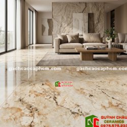 Gạch lát phòng khách 120x180 màu kem vân đá bóng kiếng