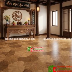 Gạch 60x120 màu gỗ họa tiết lá sen xếp chồng