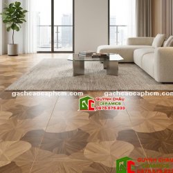 Gạch 60x120 màu gỗ họa tiết lá sen xếp chồng