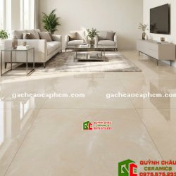 Gạch xương đá porcelain 1000x1000mm bóng kiếng màu kem vân đá
