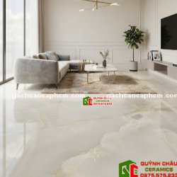 Gạch lát nền 120x120 vân đá kem nhạt Onyx bóng kiếng