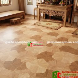 Gạch 60x120 vân gỗ họa tiết lá sen màu nhạt sáng
