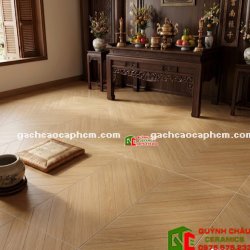 Gạch 60x120 lát nền giả gỗ vân xương cá màu nâu vàng
