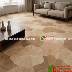 Gạch 60x120 vân gỗ họa tiết lá sen màu nhạt sáng