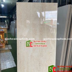 Gạch 60x120 Travertine kem sọc bóng kính ấn độ