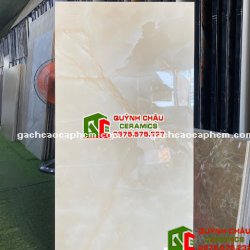 Gạch ấn độ 60x120 màu kem vân mây Onyx cream bề mặt bóng