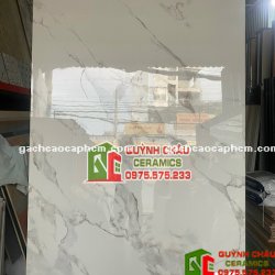 Gạch ấn độ nhập khẩu 120x180 màu trắng vân đá tự nhiên Marble White bề mặt siêu bóng sang trọng cổ điển