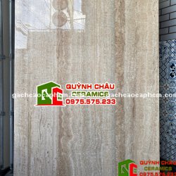 Gạch cao cấp 120x180 vân đá sọc siêu bóng Travertine màu nâu nhạt ấn độ