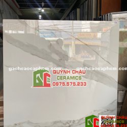 Gạch lát nền 120x120 trắng vân marble vệt xám lớn bóng kiếng ấn độ