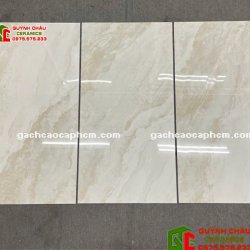 Gạch lát nền Malaysia 60x120 màu kem vân đá bóng kiếng 