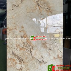 Gạch lát phòng khách 120x180 màu kem vân đá bóng kiếng