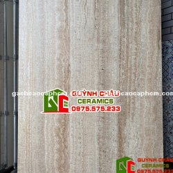 Gạch nhập khẩu 120x180 màu nâu nhạt vân đá mờ sọc Travertine ấn độ