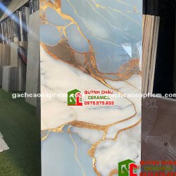 Gạch ốp lát ấn độ 60x120 siêu bóng xanh trắng vân nhũ vàng