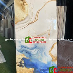 Gạch ốp lát ấn độ 60x120 vân đá nhũ vàng xanh dương siêu bóng