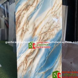 Gạch ốp lát ấn độ 60x120 vân đá vàng xanh dương siêu bóng