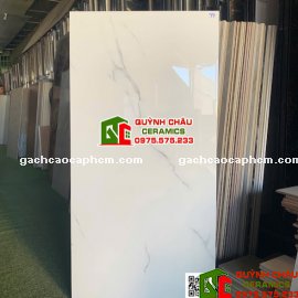 Gạch 60x120 bóng kính trắng vân khói xám nhẹ           