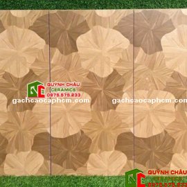 Gạch 60x120 màu gỗ họa tiết lá sen xếp chồng