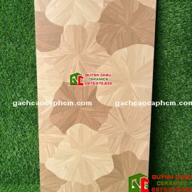 Gạch 60x120 vân gỗ họa tiết lá sen màu nhạt sáng