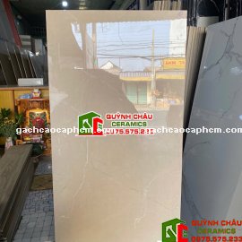 Gạch bóng kính 60x120 kem nâu vân trắng                  