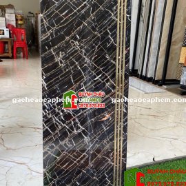 Gạch cầu thang 47x120 khắc kim đá đen nhũ vàng