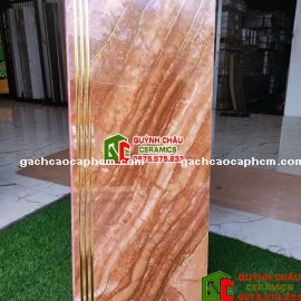 Gạch cầu thang 47x120 nhũ vàng khắc kim vân đá nâu đỏ