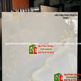 Gạch lát nền 120x120 vân đá kem nhạt Onyx bóng kiếng
