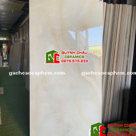 Gạch lát nền 60x120 kem vàng vân rạn bóng kính                          