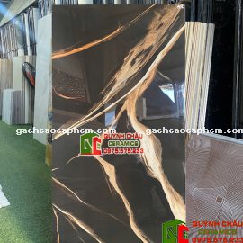 Gạch ốp lát ấn độ 60x120 màu đen vân vàng cam siêu bóng