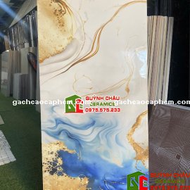 Gạch ốp lát ấn độ 60x120 vân đá nhũ vàng xanh dương siêu bóng