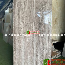 Gạch vân đá Travertine xám đậm bóng kiếng 60x120cm