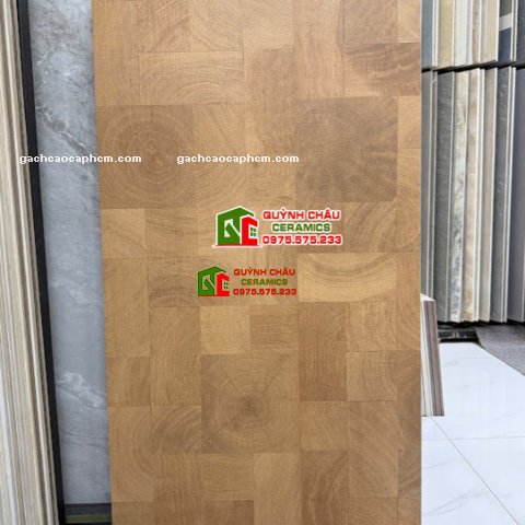  Gạch 60x120 giả gỗ họa tiết ghép màu nâu vàng