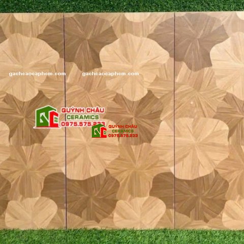Gạch 60x120 màu gỗ họa tiết lá sen xếp chồng
