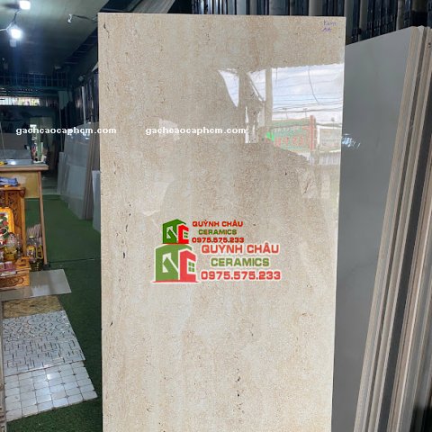 Gạch 60x120 Travertine kem sọc bóng kính ấn độ