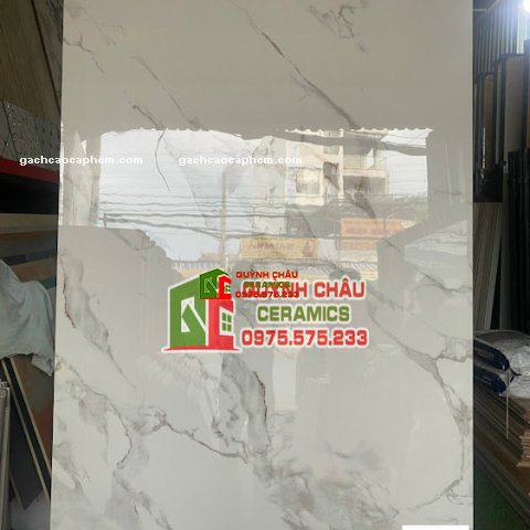 Gạch ấn độ nhập khẩu 120x180 màu trắng vân đá tự nhiên Marble White bề mặt siêu bóng sang trọng cổ điển