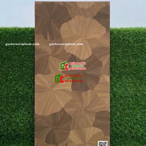 Gạch gỗ nâu họa tiết lá sen đẹp 60x120cm