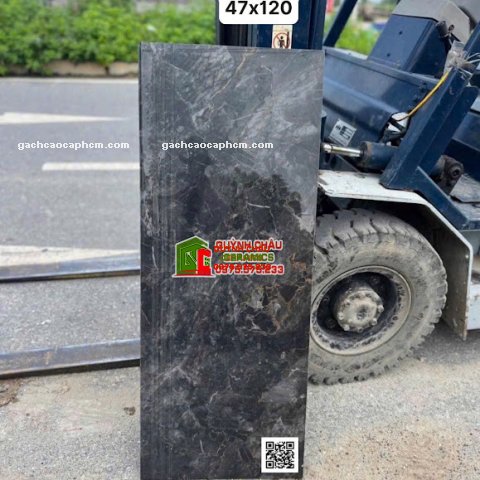 Gạch lát cầu thang 47x120 đen vân đá cao cấp